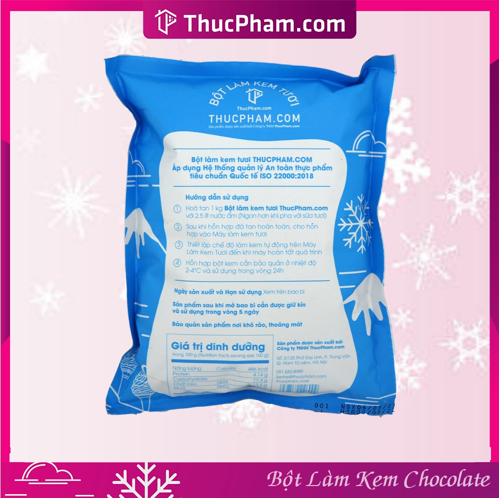 Combo 5 Gói Bột Làm Kem Tươi ThucPham.Com Vị Chocolate- Túi 1kg - Được Chứng Nhận HTQL An Toàn Thực Phẩm ISO 22000:2018