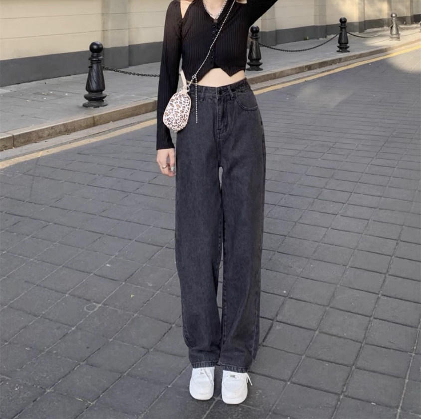 Quần Jean Nữ Ống Rộng Dáng Suông Lưng Cao Ulzzang Xám Đẹp LEDA QJ736
