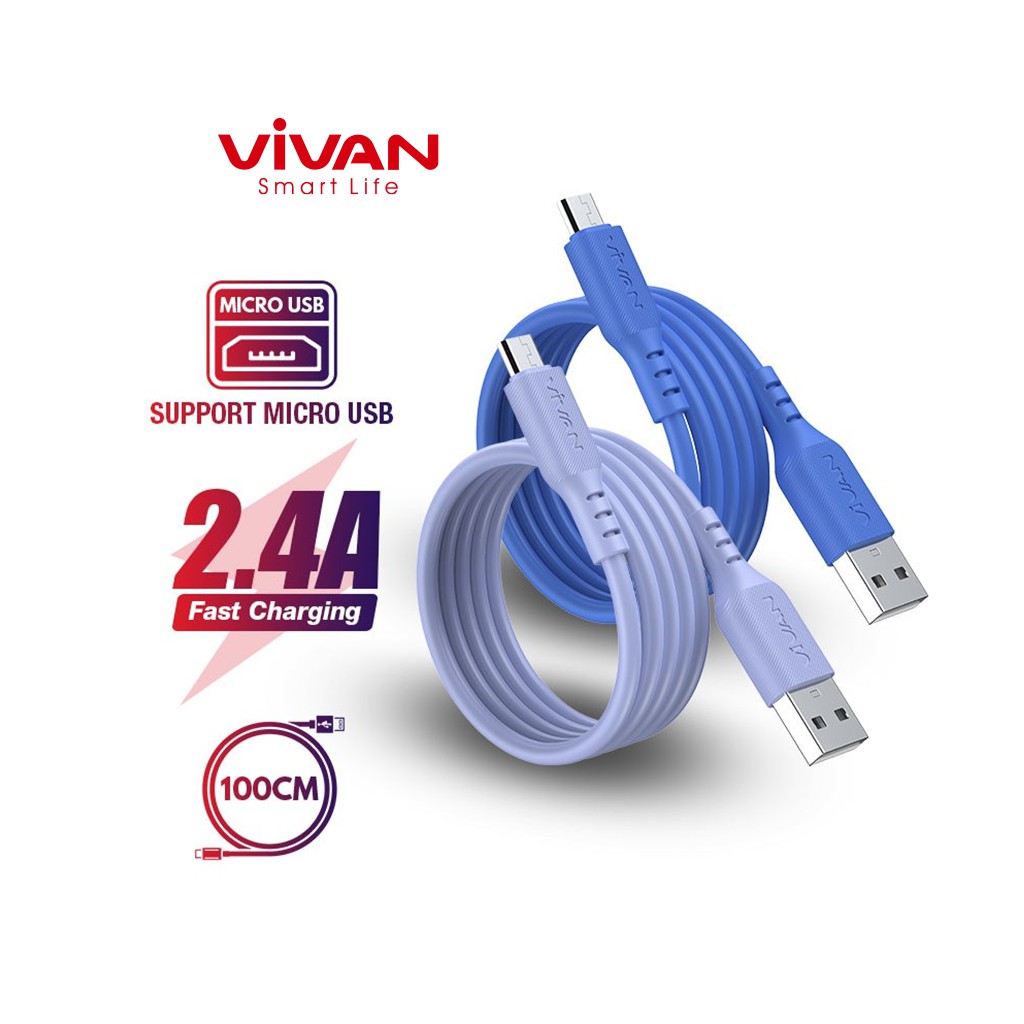 Cáp Sạc Nhanh Micro VIVAN VSM100 2.4A -Tương Thích Với Các Thiết Bị Android - Hàng Chính Hãng