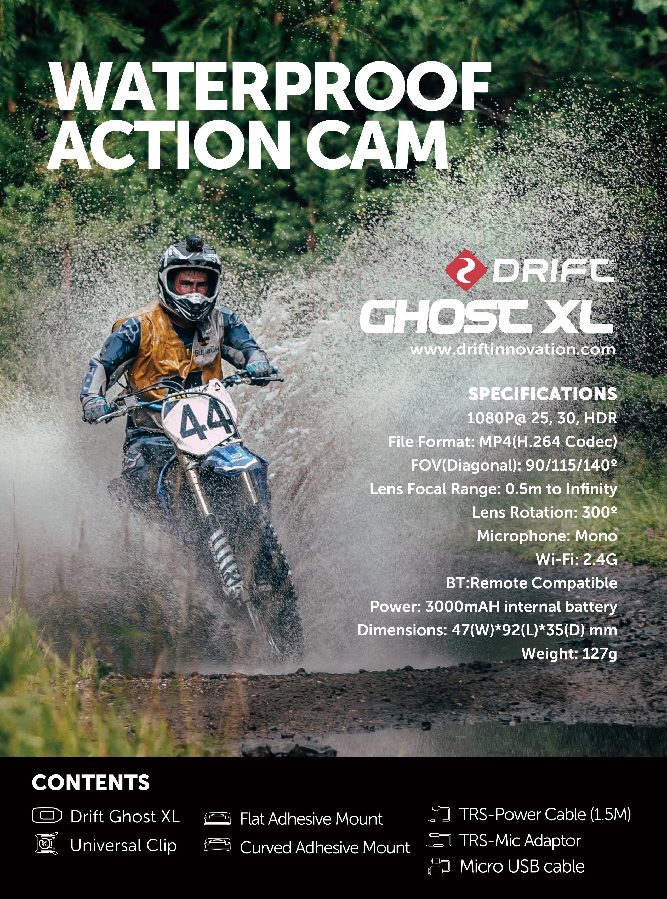 Drift Ghost XL Action Camera 1080p Full HD Video Camera xe máy Xe đạp Xe đạp Sport Camera trực tiếp IPX 7 Trò chơi chống thấm nước cam