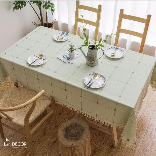 Khăn trải bàn trang trí hiện đại, ô vuông viền ren chuông