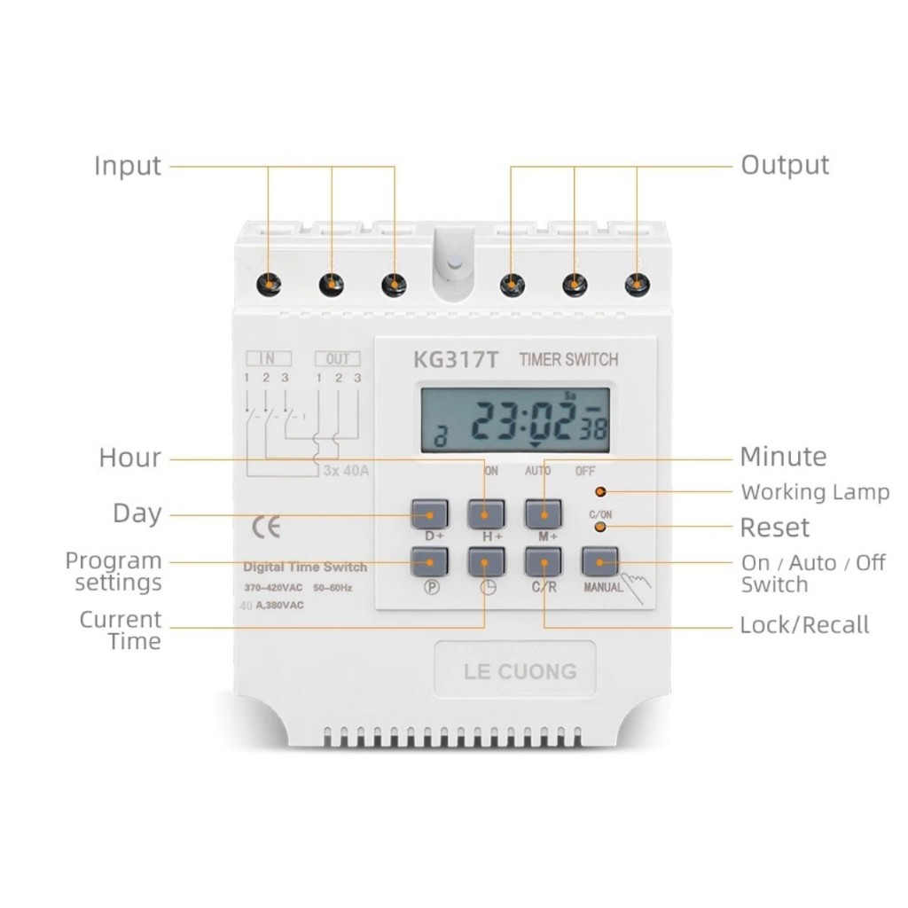 Công Tắc (Timer) Hẹn Giờ KG317T Cho Thiết Bị 3 Pha 380V 25A có 28 chương trình on/off