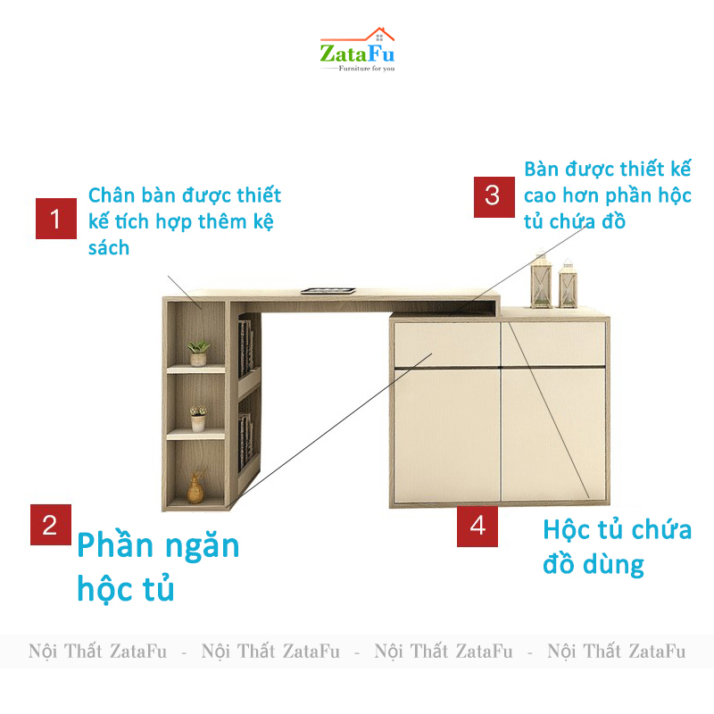 Bàn Làm Việc Phối Hợp Tủ Kệ Đựng Đồ BLV-69 ZataFu