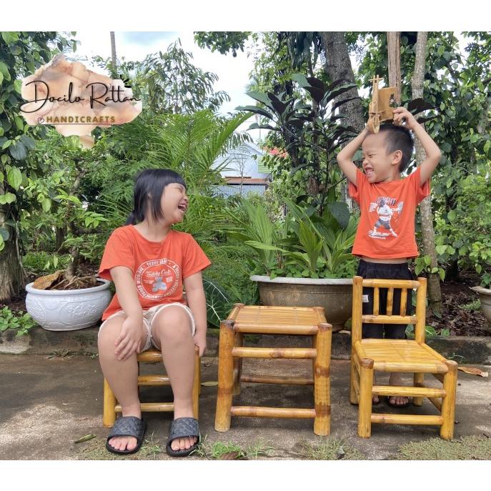 Bàn ghế tre sân vườn để ngoài trời- Ghế làm bằng tre decor cho quán cà phê, bún đậu mắm tôm cho người lớn và trẻ em