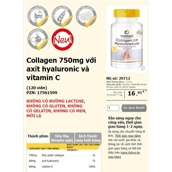 Collagen Plus Warnke, Collagen Peptide Thủy Phân, Viên Uống Đẹp Da, Ngừa Lão Hóa, Tái Tạo Da, Chứa HA và Vitamin C