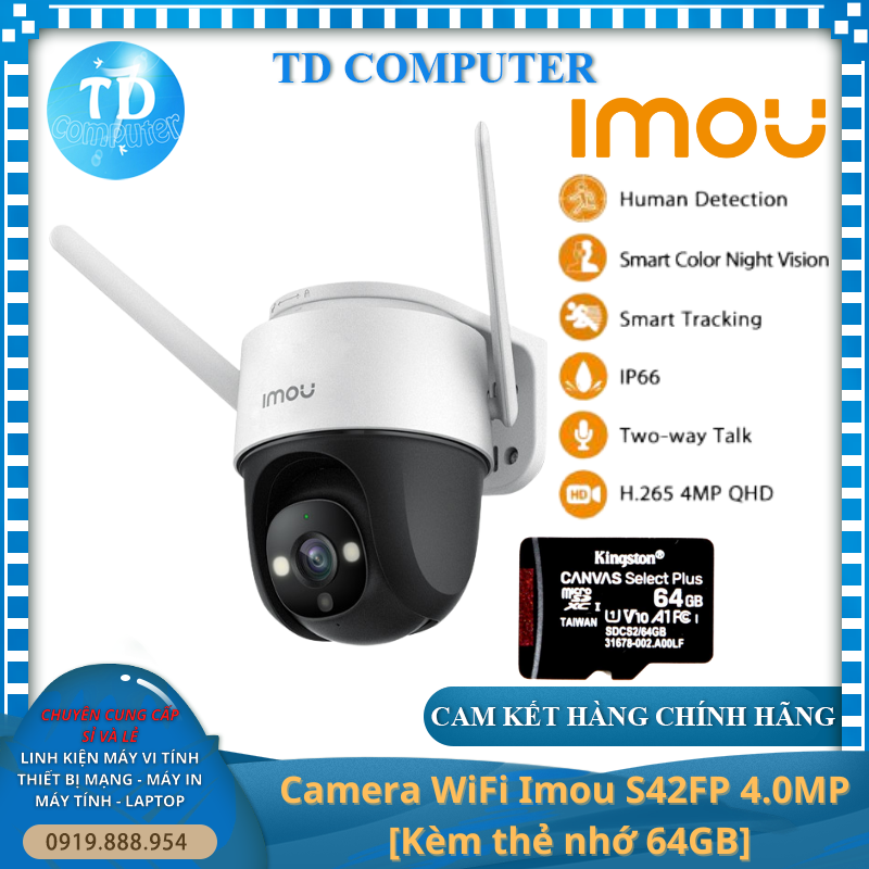Camera WiFi Imou S42FP 4.0MP ~ Chuẩn QHD 2K Ngoài trời Có màu ban đêm - Hàng chính hãng DSS phân phối