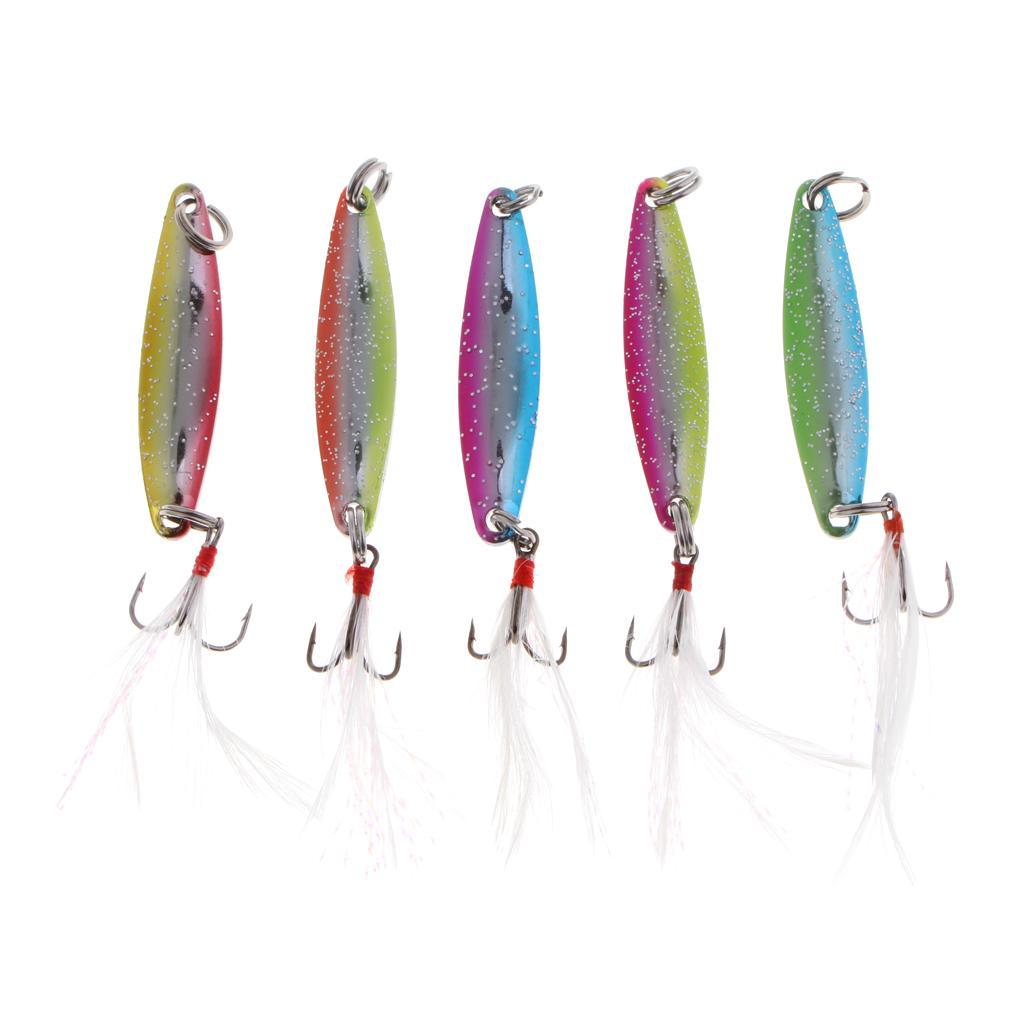 5pcs Spoons Hard Fishing Lures Treble Hook Salmon Bass Metal Fishing Baits Spinnerbaits