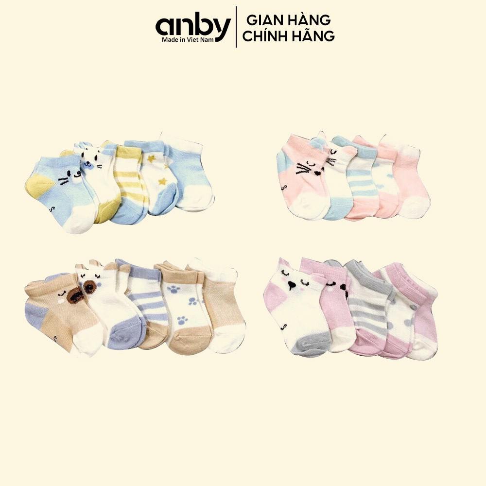 Set 5 đôi tất lưới trẻ em ANBY cotton chống trượt cho bé từ sơ sinh đến 2 tuổi