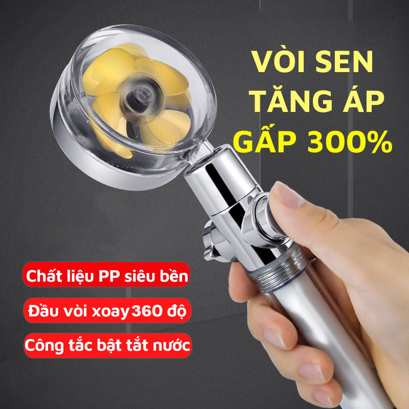 Vòi Sen Tăng Áp Cánh Quạt, Có Lõi Lọc Làm Sạch Và Đầu Xoay 360 Độ Cao Cấp