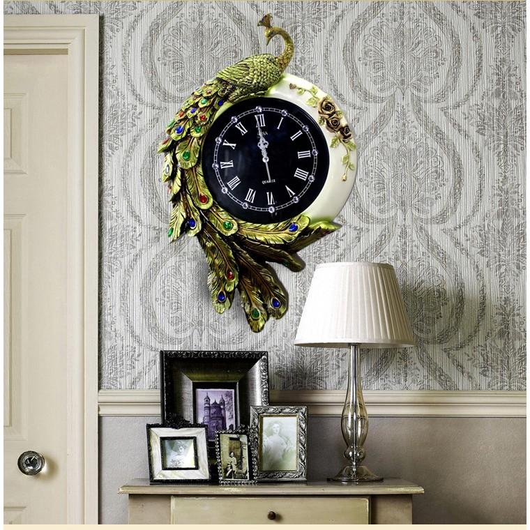 Đồng Hồ Treo Tường Trang Trí Nhà Hoạ Tiết Chim Công-DECOR nghệ thuật phong cách mới hàng nhập khẩu bảo hành 24 tháng