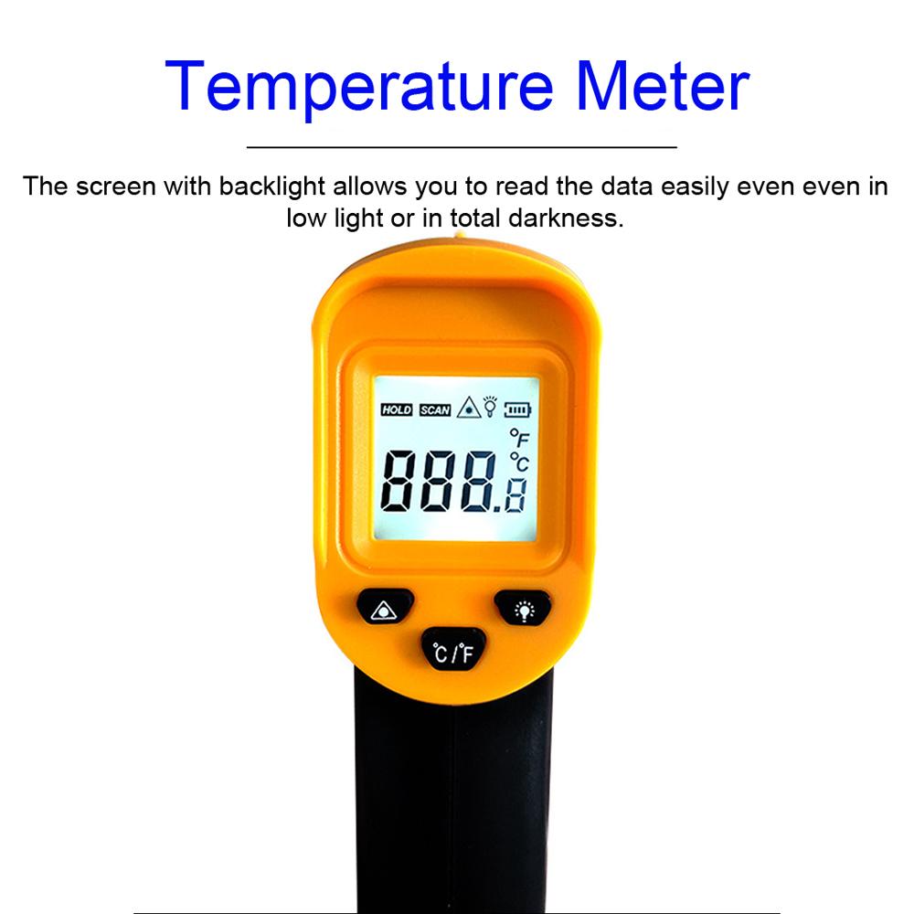 "-50℃~500℃ Handheld Infrared Temperature Meter LCD Display with Backlight Non-contact Temperature Meter ℃/℉ Units Switching Home Household Cooking Oven Temperature Meter