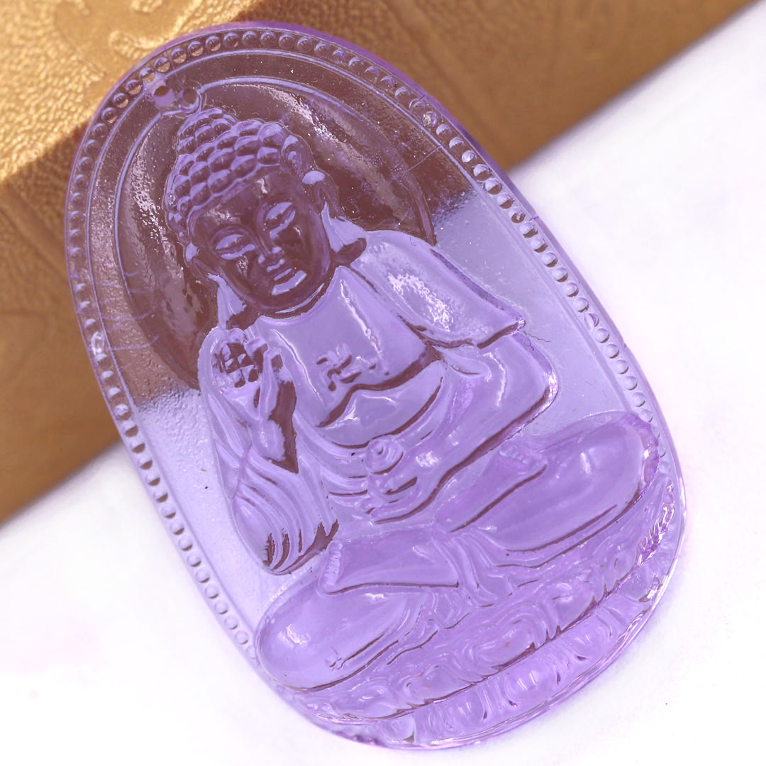 Mặt Phật A di đà pha lê tím 1.9cm x 3cm (size nhỏ) kèm vòng cổ dây dù đen + móc inox vàng, Phật bản mệnh, mặt dây chuyền