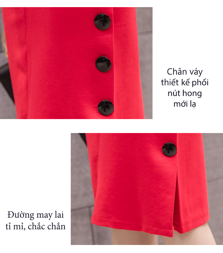 Chân váy công sở dáng peplum dài qua gối lưng cao, phom đẹp vải kaki thun co giãn MS19