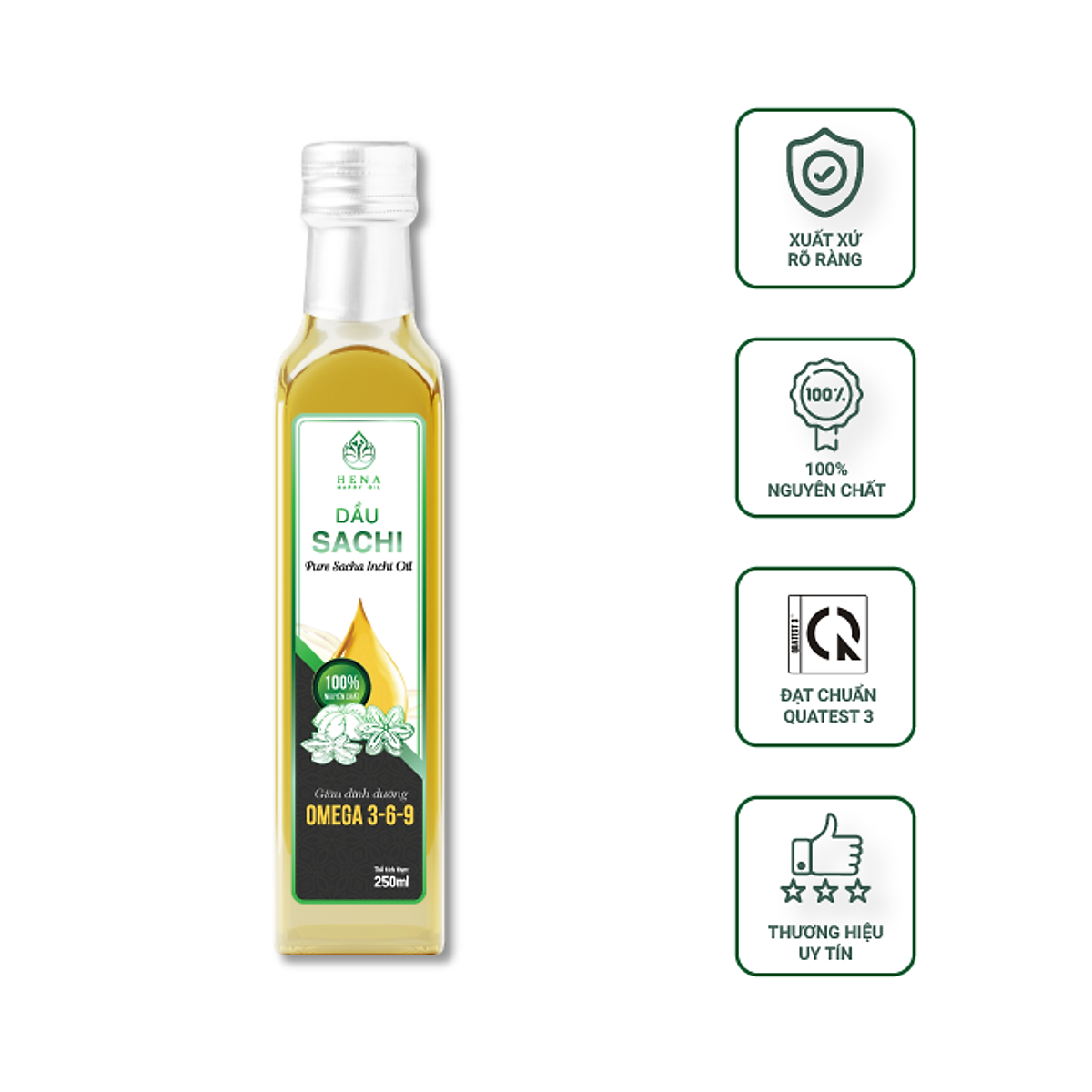 Dầu ép lạnh hạt Sachi nguyên chất HENA HAPPY OIL giúp trẻ phát triển trí não, chiều cao (250ml)