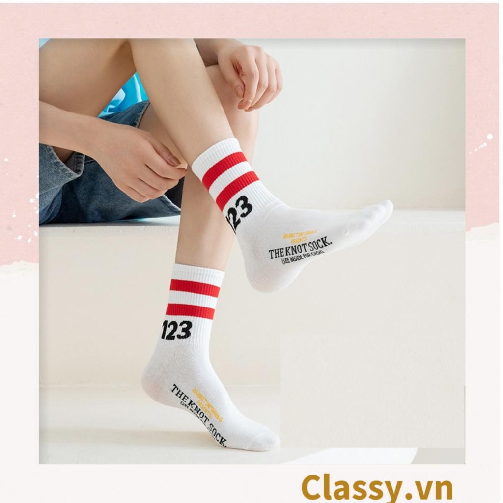 Tất cổ cao, vớ cổ cao Classy trắng đen chất cotton sọc thể thao G1394