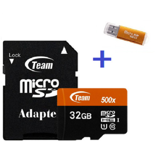 Thẻ Nhớ 32GB Micro SDHC Team 500x Class 10 U1-80MB/s (Đen Cam) - Hàng Chính Hãng + Tặng đầu đọc thẻ micro 2.0 (mẫu ngẫu nhiên)