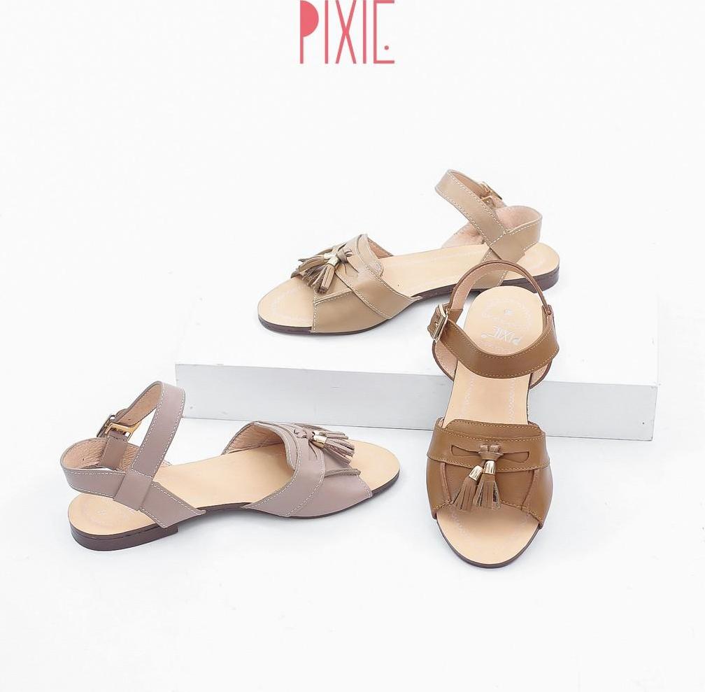 Giày Sandal Bệt Da Thật Gắn Nơ Chuông Pixie X469