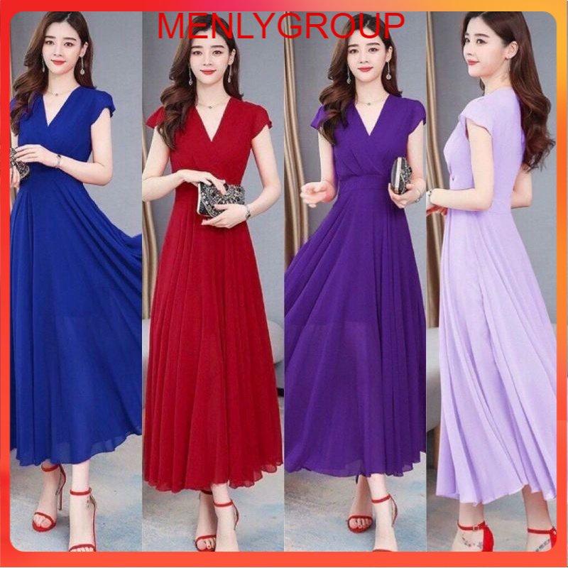 ĐẦM MAXI CỔ V TAY CON