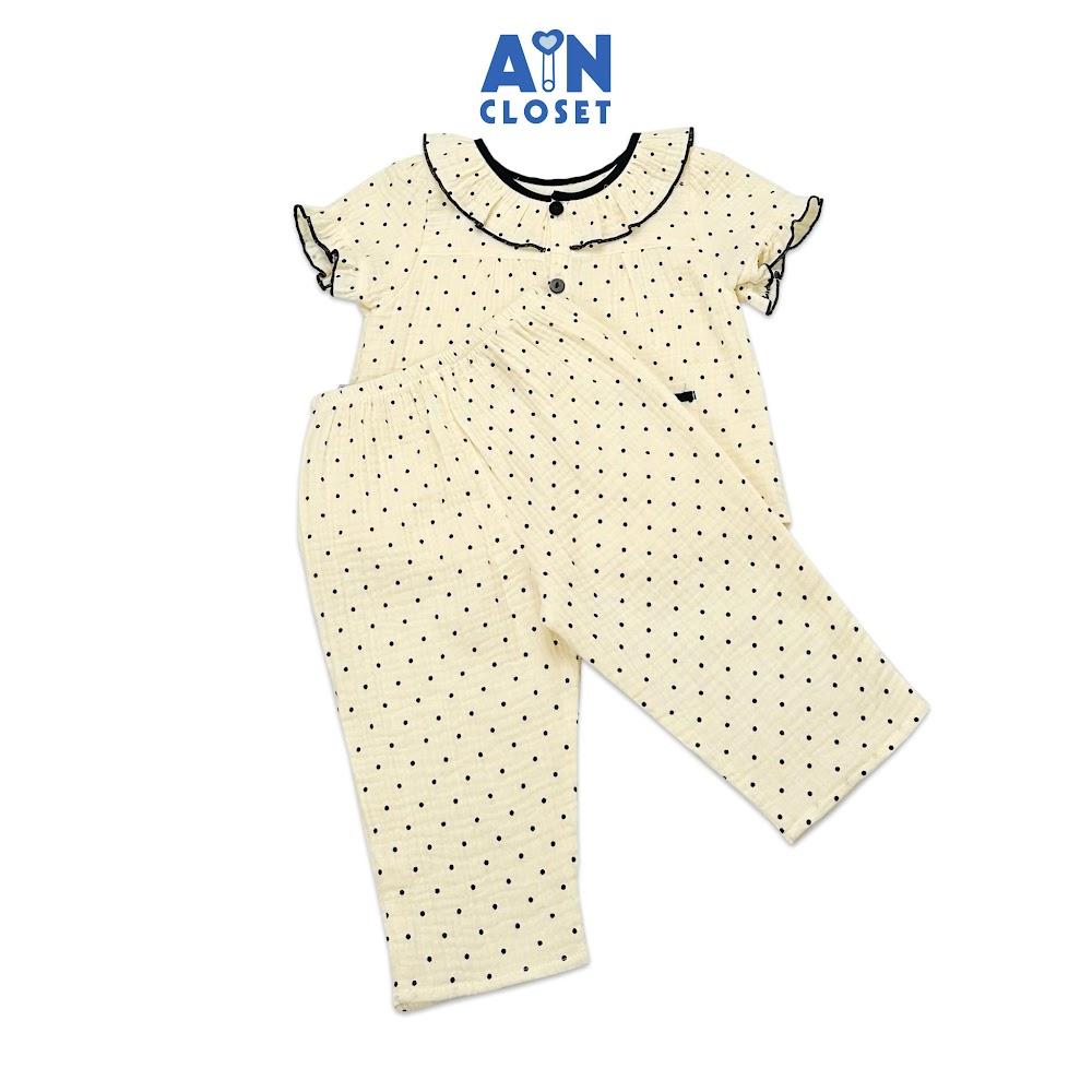 Bộ quần áo dài tay ngắn bé gái họa tiết Bi Đen xô muslin - AICDBG3B4LJZ - AIN Closet