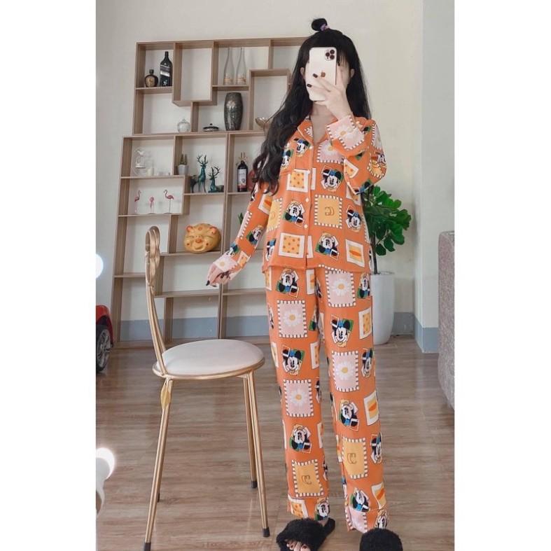 Freeship Bộ Pijama Lụa Cao Cấp Dài Tay