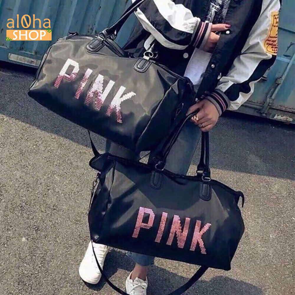 Túi xách đựng đồ - Túi du lịch chữ Pink size to 48x36cm du lịch, tập GYM gọn nhẹ - al0ha Shop