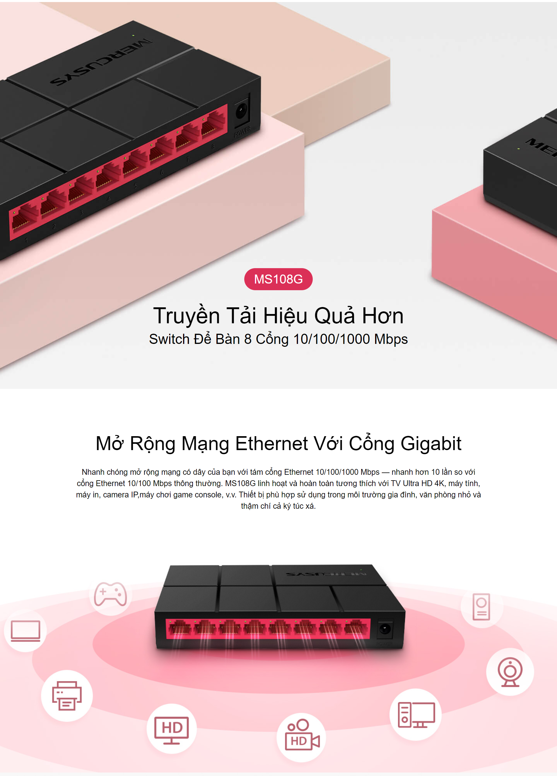 Switch Mercusys MS108G- Hàng chính hãng