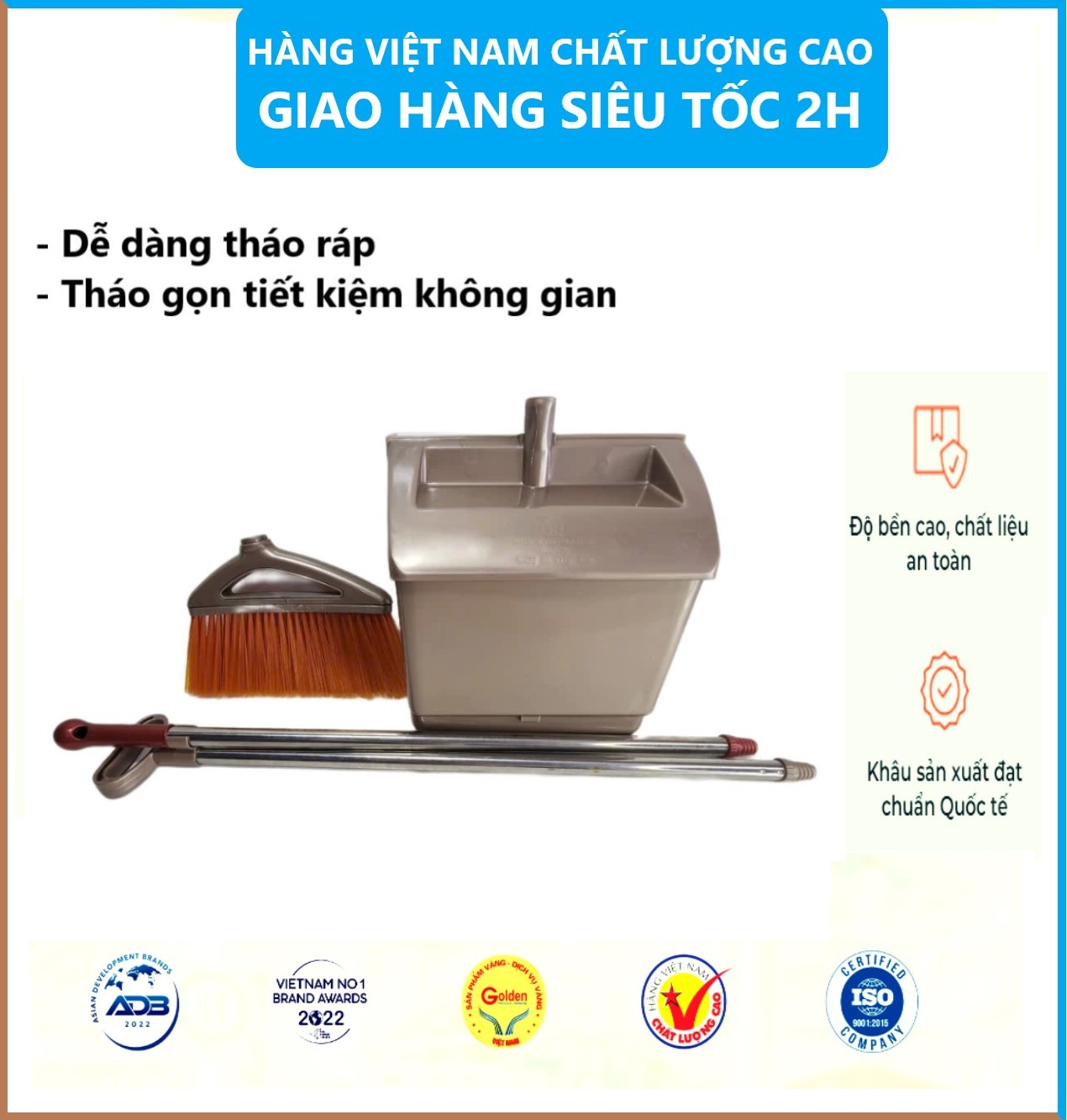 Bộ chổi cước kèm xẻng hốt rác thông minh nhựa VIỆT NHẬT - Tự động đóng mở, treo tường, xếp gọn - Hàng chính hãng