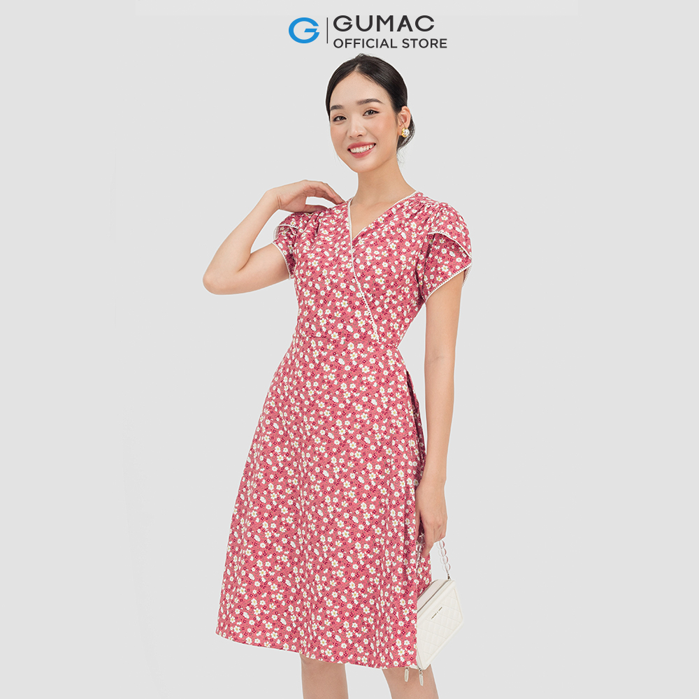 Đầm nữ GUMAC DC07016 dáng suông đăng ten đắp chéo