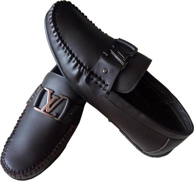 Giày lười nam da bò nâu , đế cao su GM08