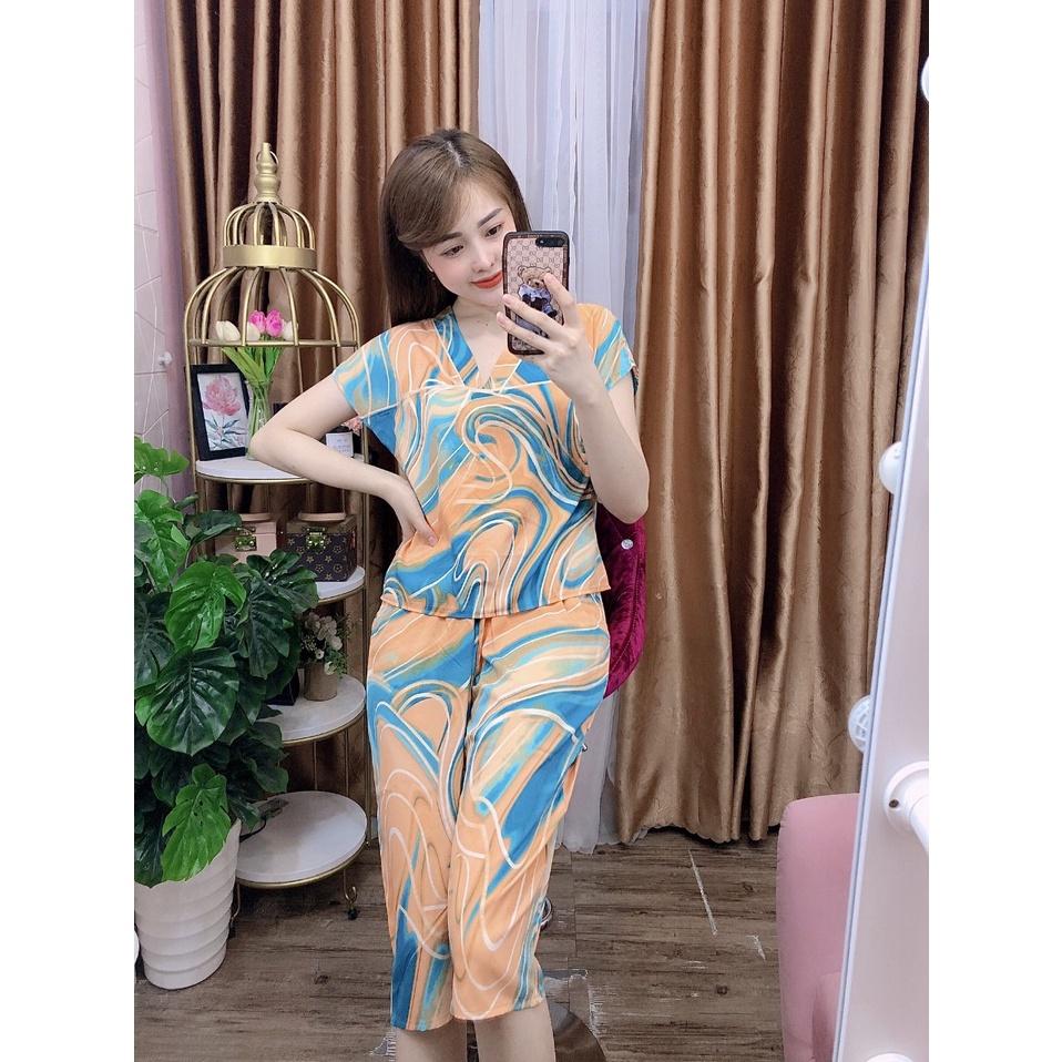 Bộ Lụa Ngủ,Pyjama cộc tay họa tiết sang chảnh