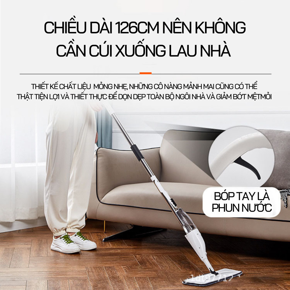 Cây lau nhà phun sương xoay 360 độ đa năng 3 Trong 1 vừa lau khô vừa phun nước, bình nước di động 350ml đủ làm sạch 100m2 sàn , trục  quay 360 độ  giúp lau mọi ngóc ngách  , thanh cầm bằng  thép siêu bền, chống ăn mòn va đập tốt .