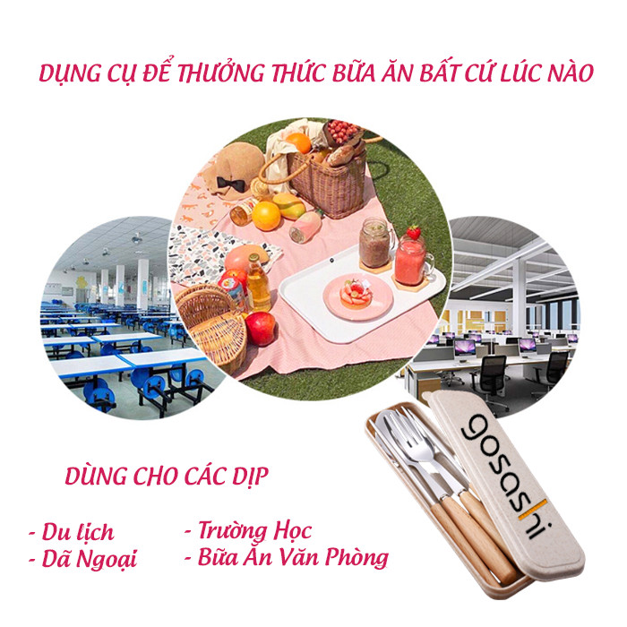 Bộ đĩa thìa, dao, dĩa cán gỗ kèm hộp chính hãng Gosashi Set3DuaThiaDia - thiết kế hiện đại