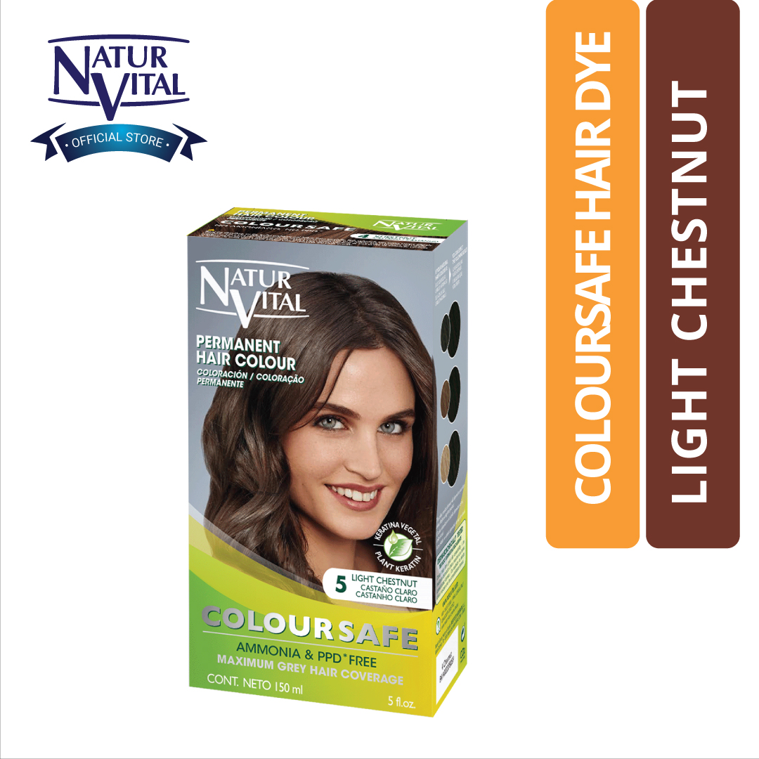 Thuốc Nhuộm Dưỡng Tóc NaturVital Colour Safe Permanent Hair Dye Chiết Xuất Lúa Mì & Đậu Nành, Giúp Làm Mới, Giữ Màu, Mang Đến Độ Mượt Bồng Bềnh - Màu Hạt Dẻ Nhạt (150ml)