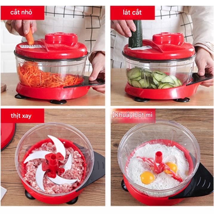 Máy cắt thái rau củ, xay thịt bằng tay K1885 đa chức năng cối lớn 2,5L, lưỡi dao inox 5 cánh, 3 tốc độ, thái sợi, thái lát, trộn, máy trộn bột - Hàng nhập khẩu