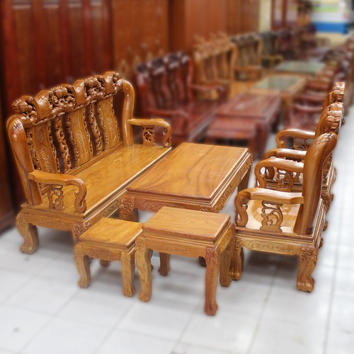 BỘ bàn ghế phòng khách lớn 6 món, gỗ hương đá, tay 14 hàng cao cấp tại xưởng (FREESHIP 50 KM 0