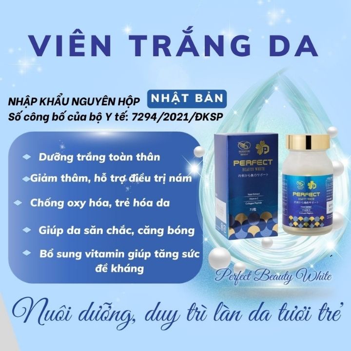 Perfect Beauty White 75 viên Viên Uống Giúp Trắng sáng, Trẻ Hóa Da, Mờ Thâm Nám