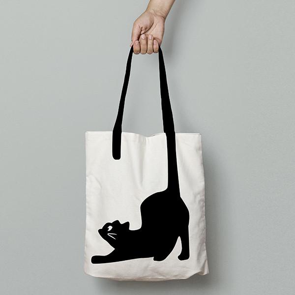 Túi Vải Tote, Túi Vải Canvas Cao Cấp, Chất Liệu Cotton Dày Dặn, Túi Tote Nữ In Hình Boss Cat, Túi Thời Trang Nữ Phong Cách Basic, Túi Vải Trắng In Hình Mèo Đuôi Dài Độc, Lạ, Phiên Bản Giới Hạn