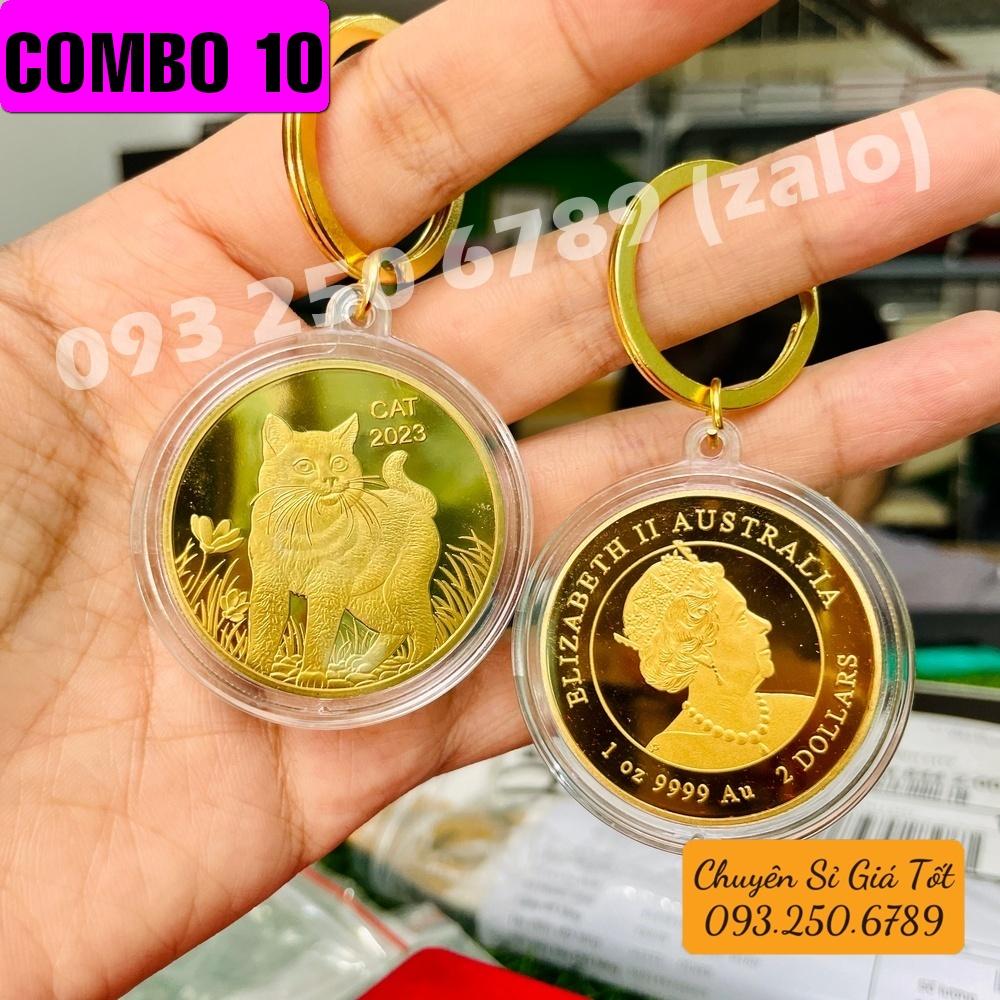 SỈ 10 Móc chìa xe máy, Oto Đồng Xu Hình Mèo Vàng của Úc sang chảnh, Tiền lì xì tết 2023 , NELI