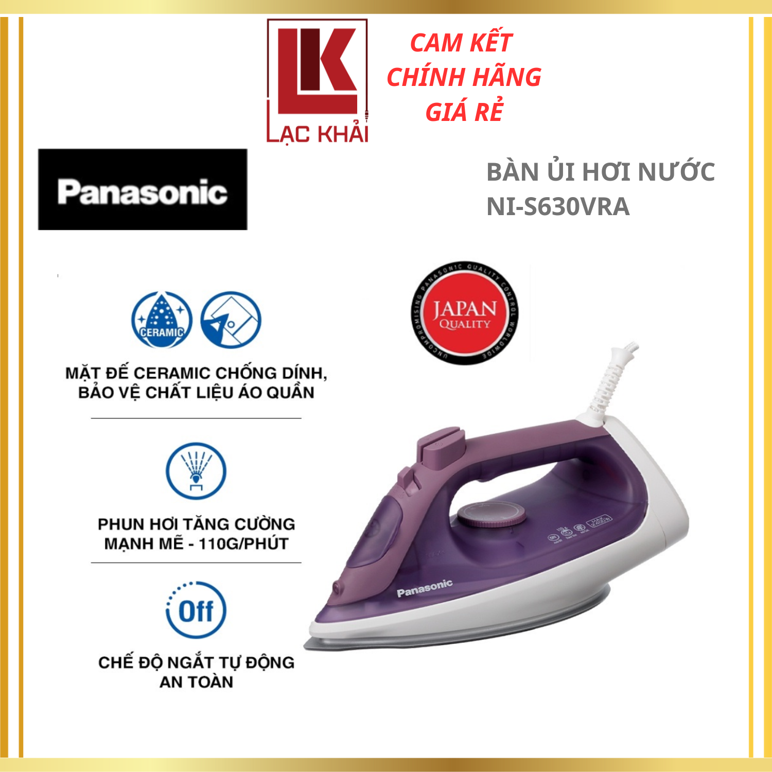 Bàn ủi hơi nước Panasonic NI-S630VRA 2400W - Hơi phun mạnh mẽ - Chống đóng cặn - Chế độ tự ngắt an toàn - Hàng chính hãng, Bảo hành 12 tháng