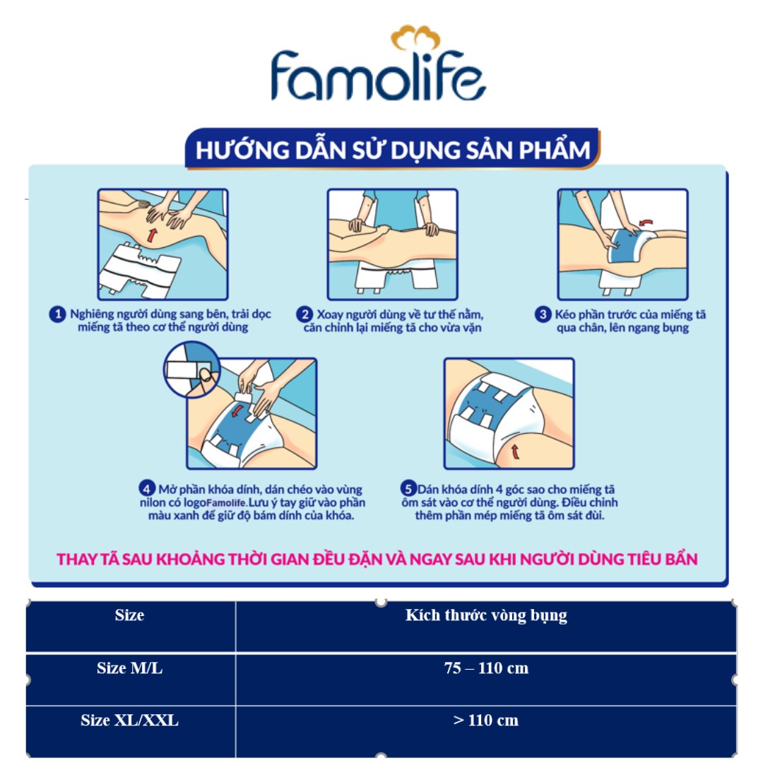 Bỉm tã dán người lớn FAMOLIFE Cao Cấp mềm mại, thấm hút, chuẩn chất lượng Châu Âu