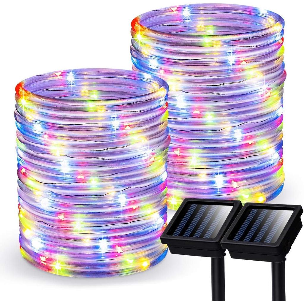 12M Solar PVC Rainbow Tube Copper Wire Light Copper Wire Solar Mini Lights for Garden Tree Christmas Party Decorations Solar Fairy Lights Outdoor Waterproof Each 100 LED