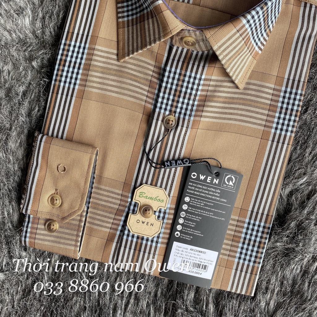OWEN - Áo Sơ mi dài tay Owen Regular fit chất sợi tre màu nâu kẻ ca rô 220885