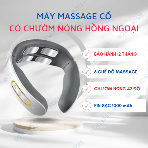 Máy mát xa cổ cao cấp, có chườm nóng - 4 đầu tiếp xúc, 6 chế độ massage khác nhau, 9 cường độ massage - Màu Trắng