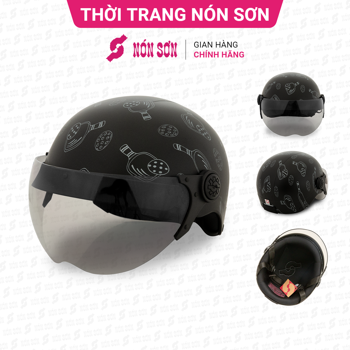 Mũ bảo hiểm có kính hoa văn NÓN SƠN chính hãng BKP-ĐN122