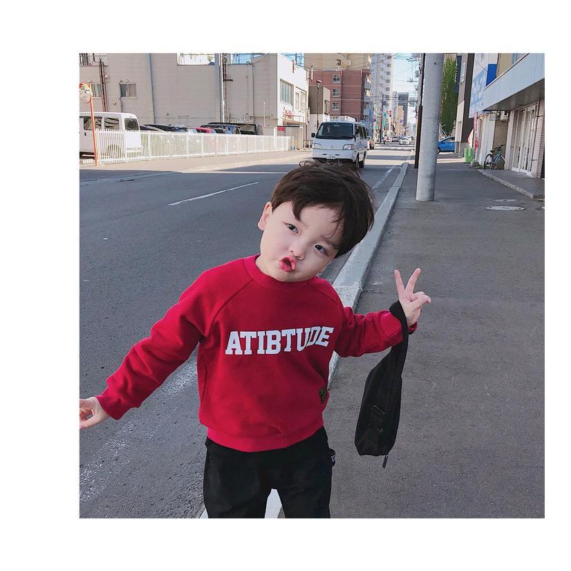 Áo hoodie lót bông in chữ ATIBTUDE cho bé A42H138