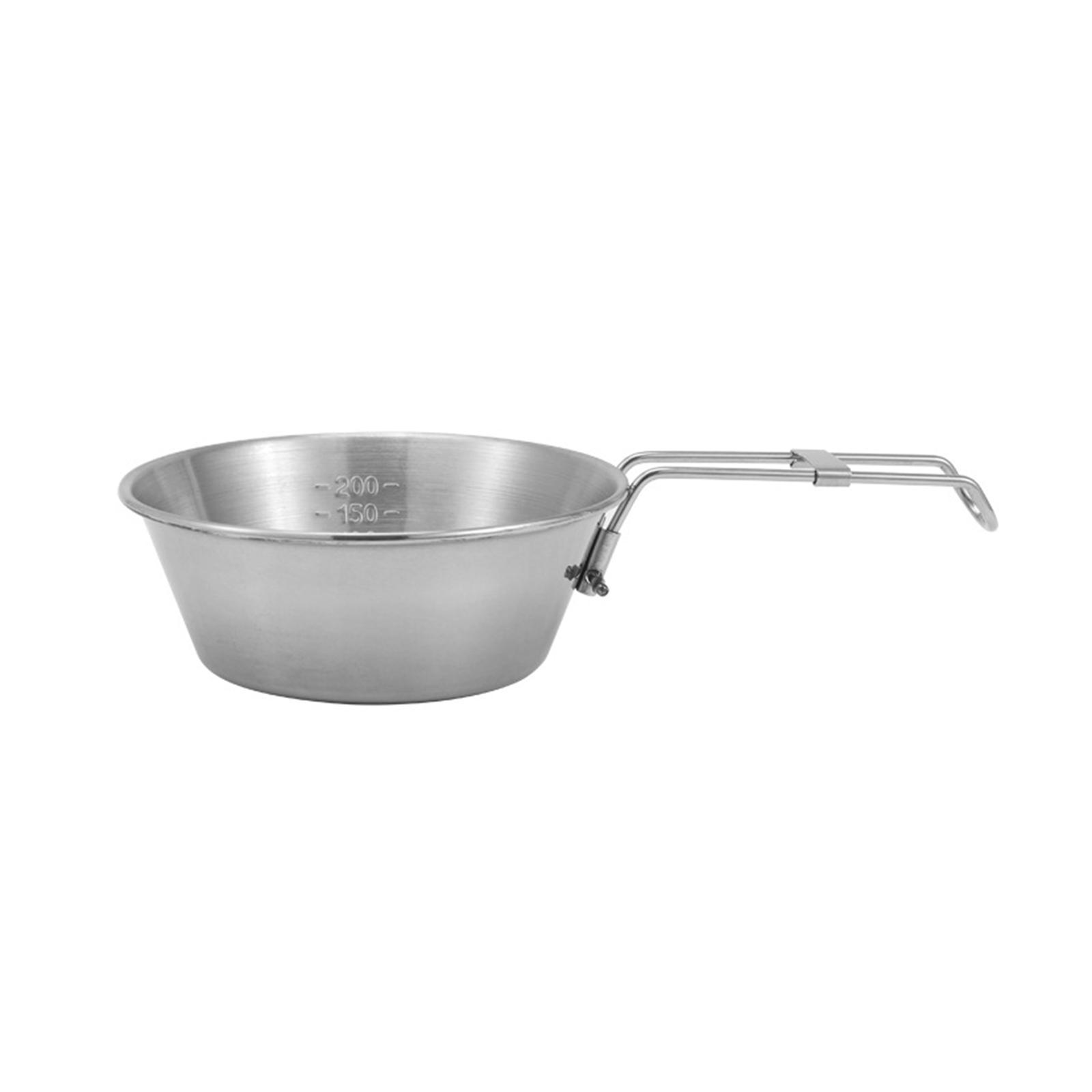 Camping Bowl Utensil with Foldable Handle Outdoor Lightweight Stainless Steel Bowl Tableware for Barbecue Hiking Backpacking Travel Picnic