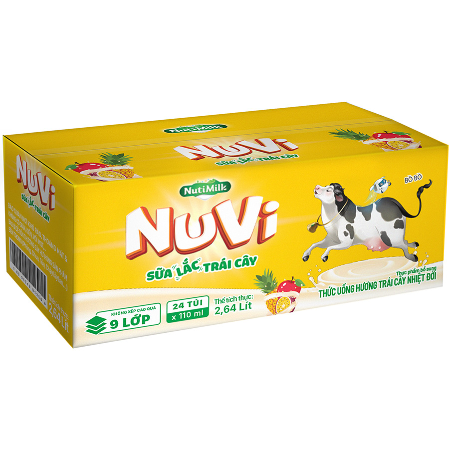 Thùng 24 túi NuVi Thức uống hương Trái Cây Nhiệt Đới Sữa lắc trái cây túi 110 ml