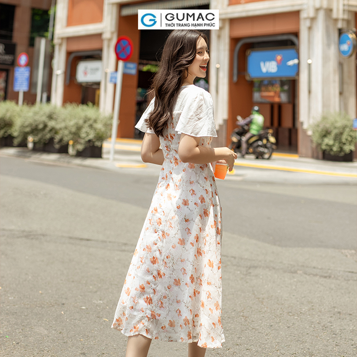 Đầm hoa phối vải tơ sang trọng nữ tính thanh lịch thời trang GUMAC DD06062