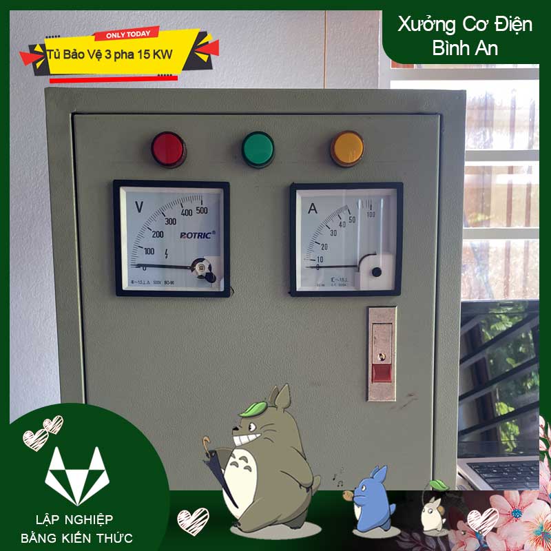 Tủ bật tắt 15Kw có đồng hồ báo vôn và ample chống ngắn mạch, đảo pha XJ3G cho động cơ 3 pha