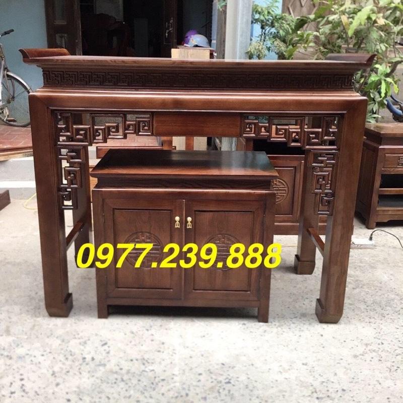 bộ bàn thờ gỗ sồi 127cm màu óc chó